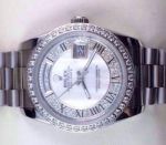 Rolex Day Date Diamond Copy Watch - Silver Diamond & Roman Markers